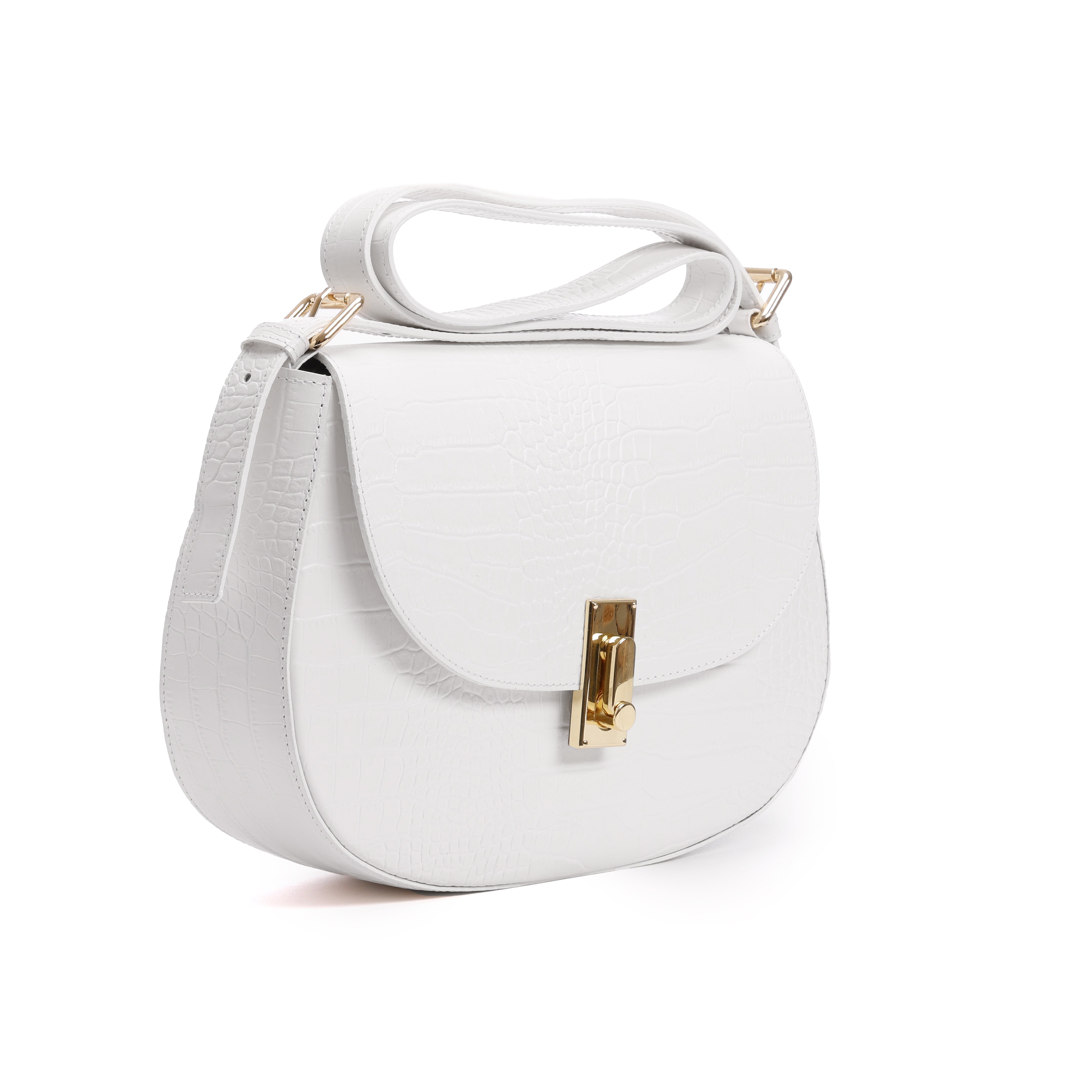 Saddle Crossbody Bag Oriente White Crocodile