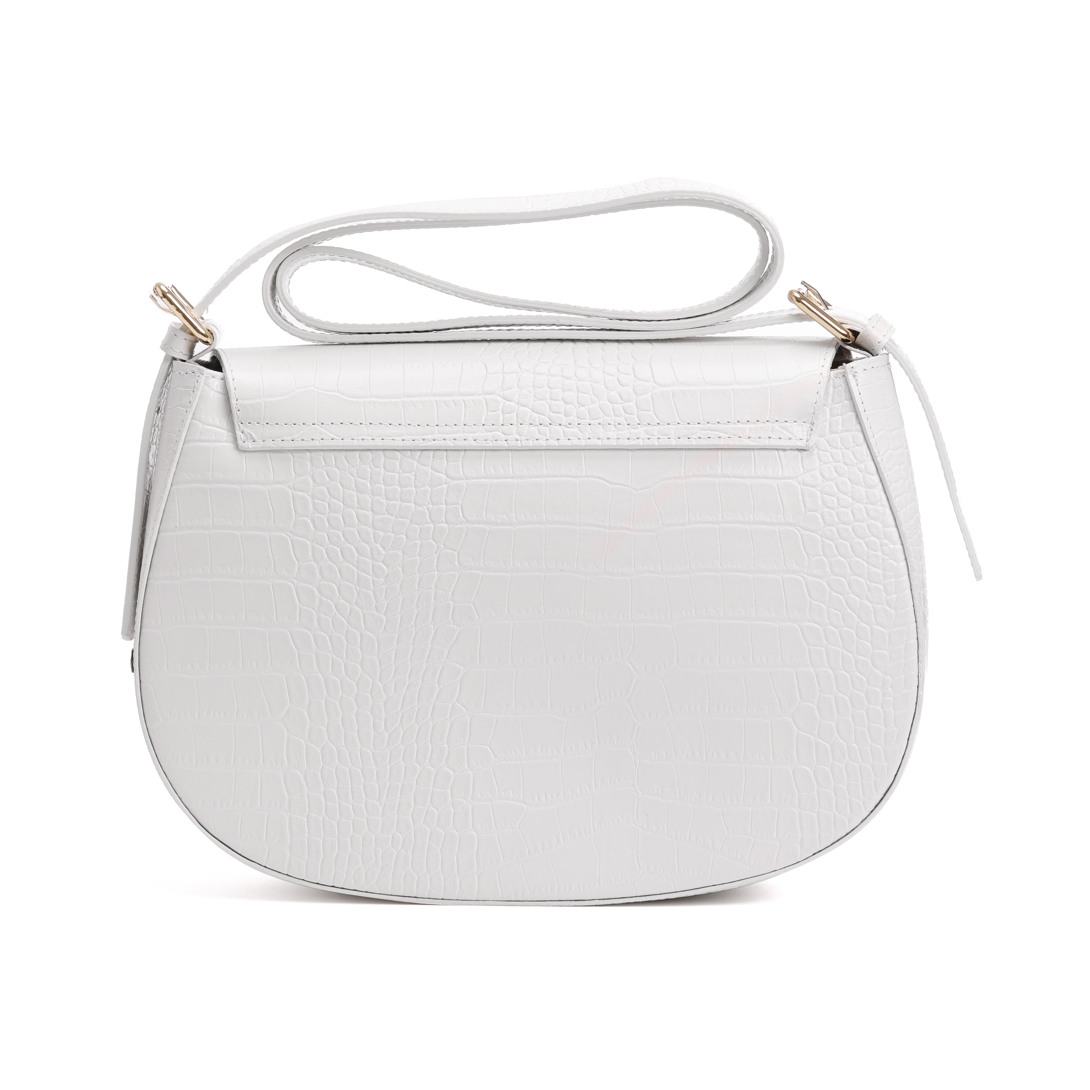 Saddle Crossbody Bag Oriente White Crocodile