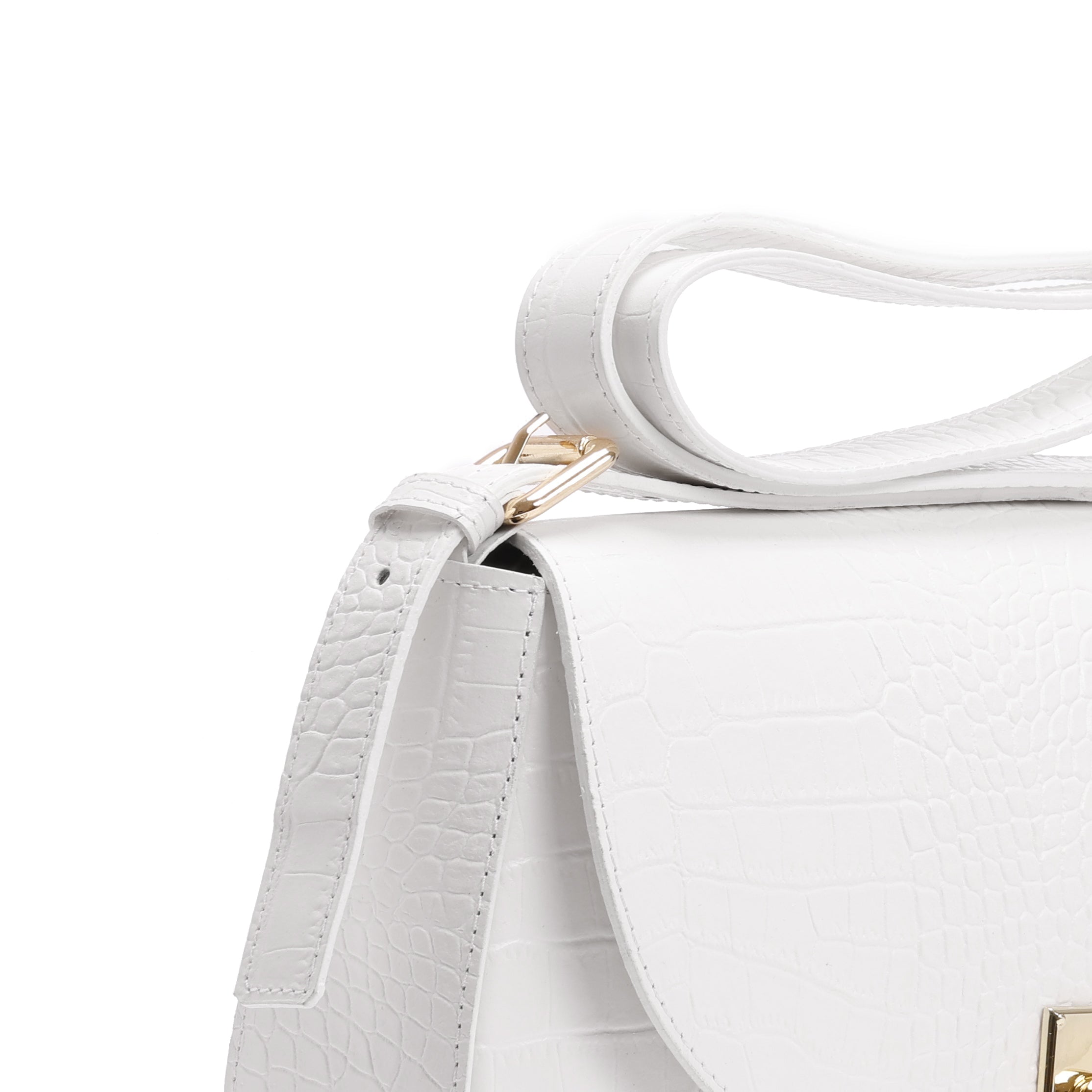 Saddle Crossbody Bag Oriente White Crocodile