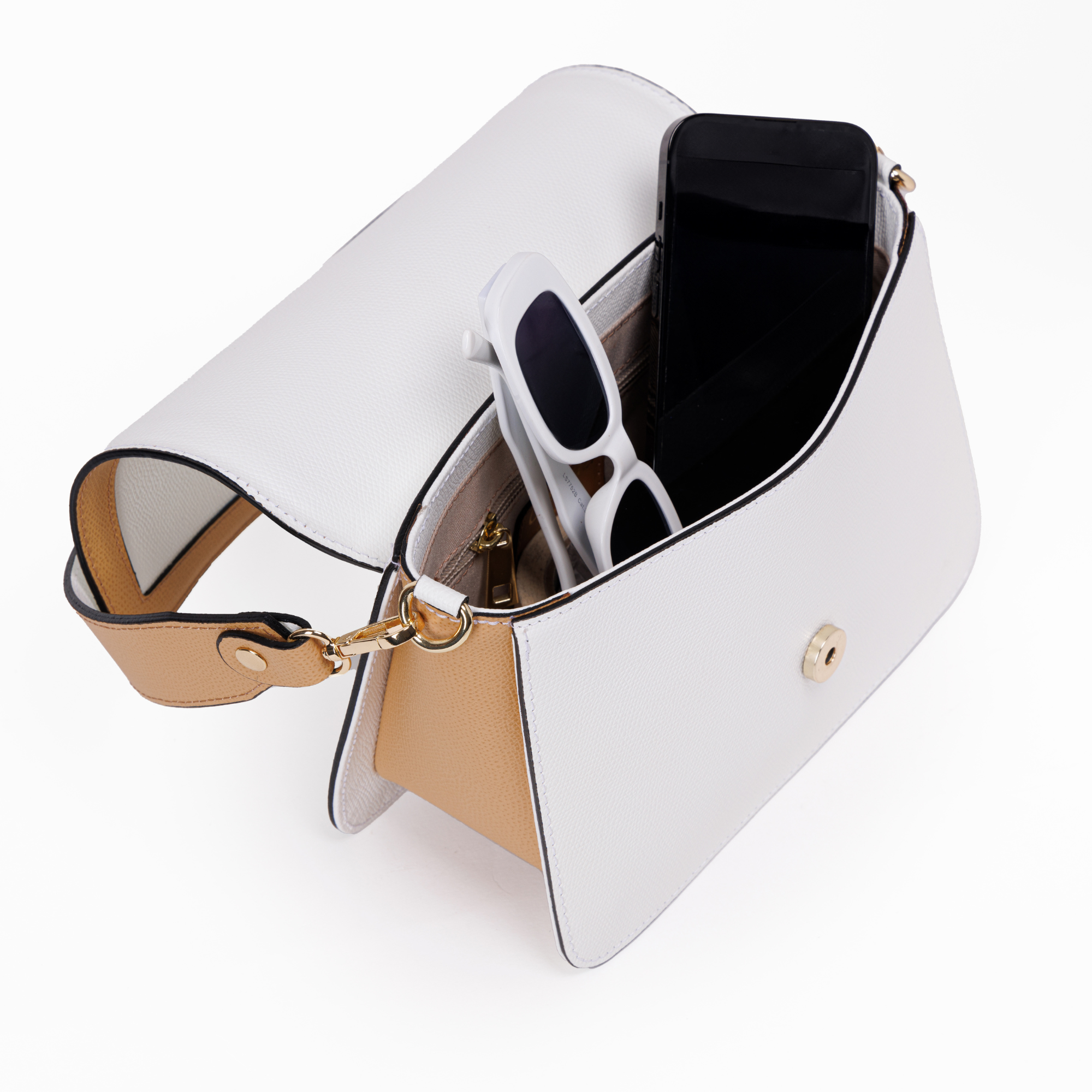 Bolso Dafne Bandolera Piel Blanca Camel Cuero