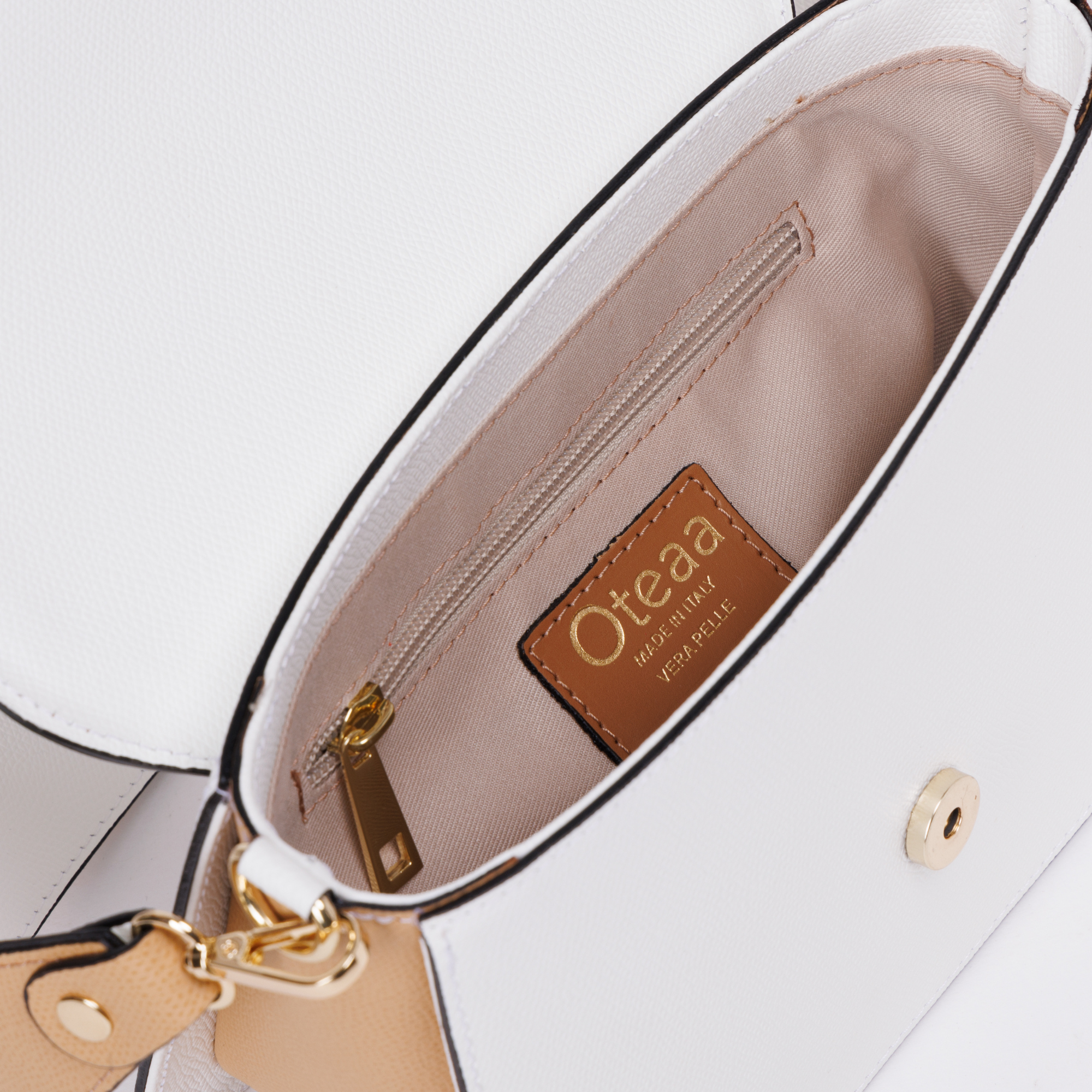 Bolso Dafne Bandolera Piel Blanca Camel Cuero