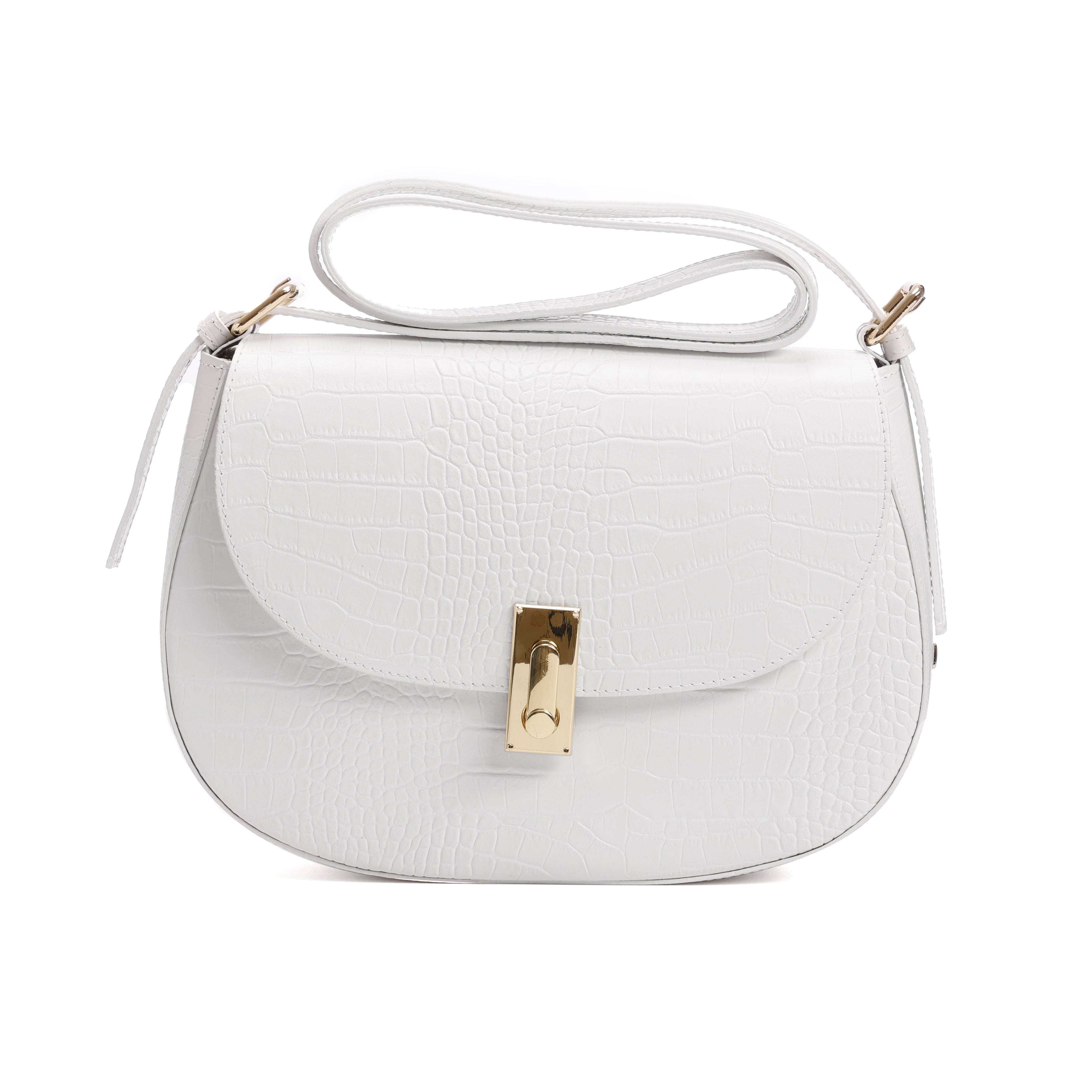 Saddle Crossbody Bag Oriente White Crocodile