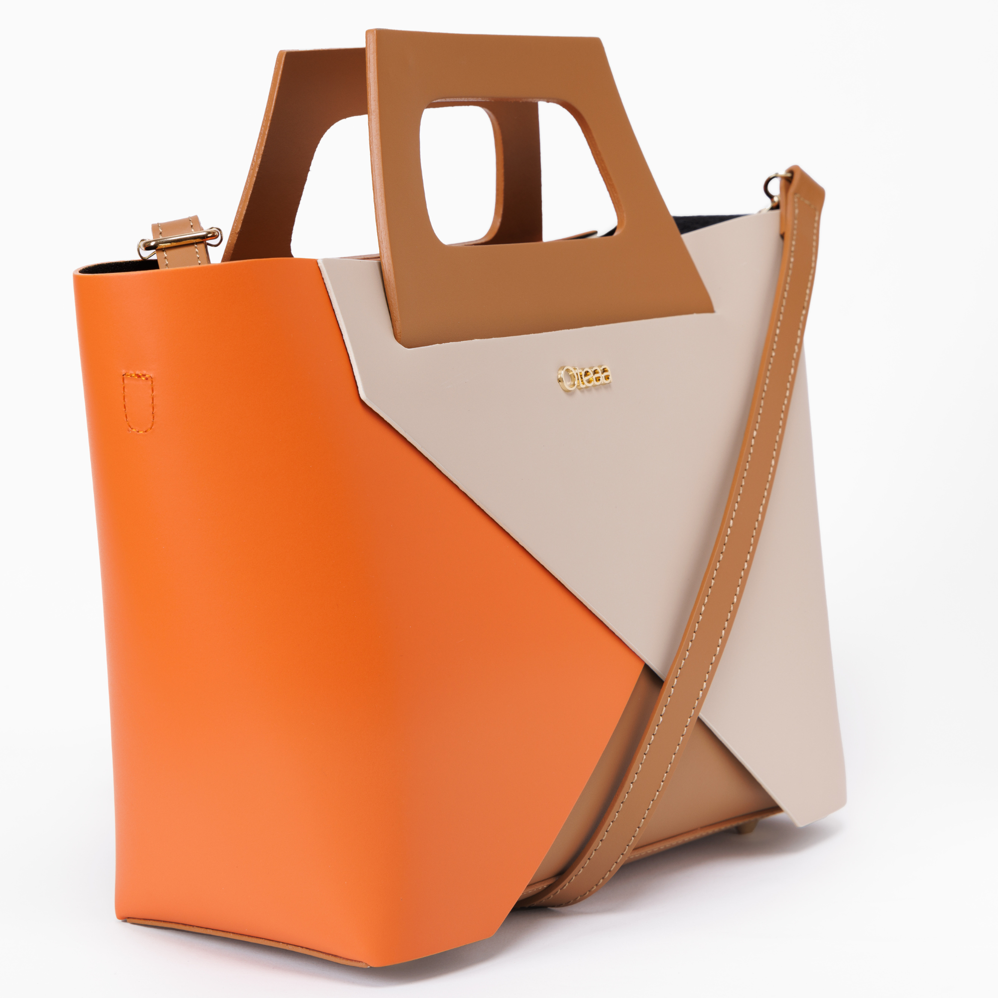 Handbag Leather Trikampis Orange
