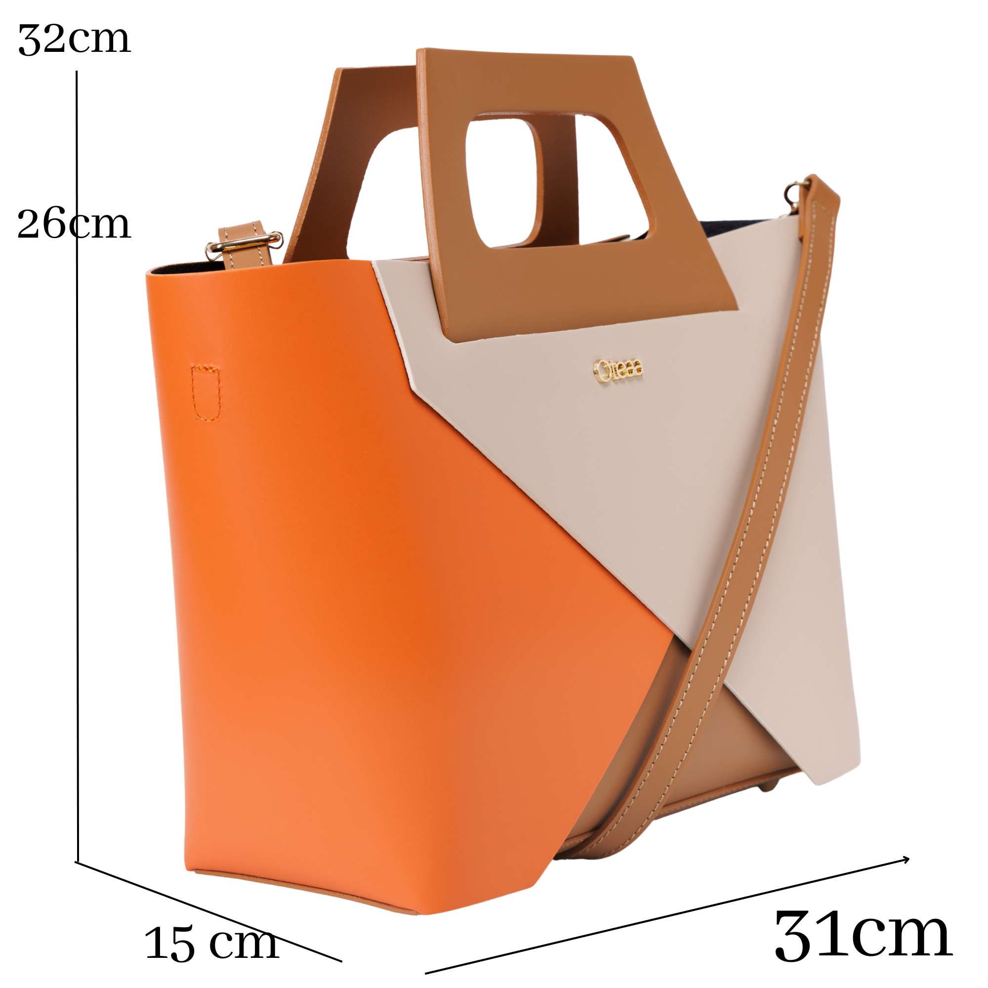 Handbag Leather Trikampis Orange