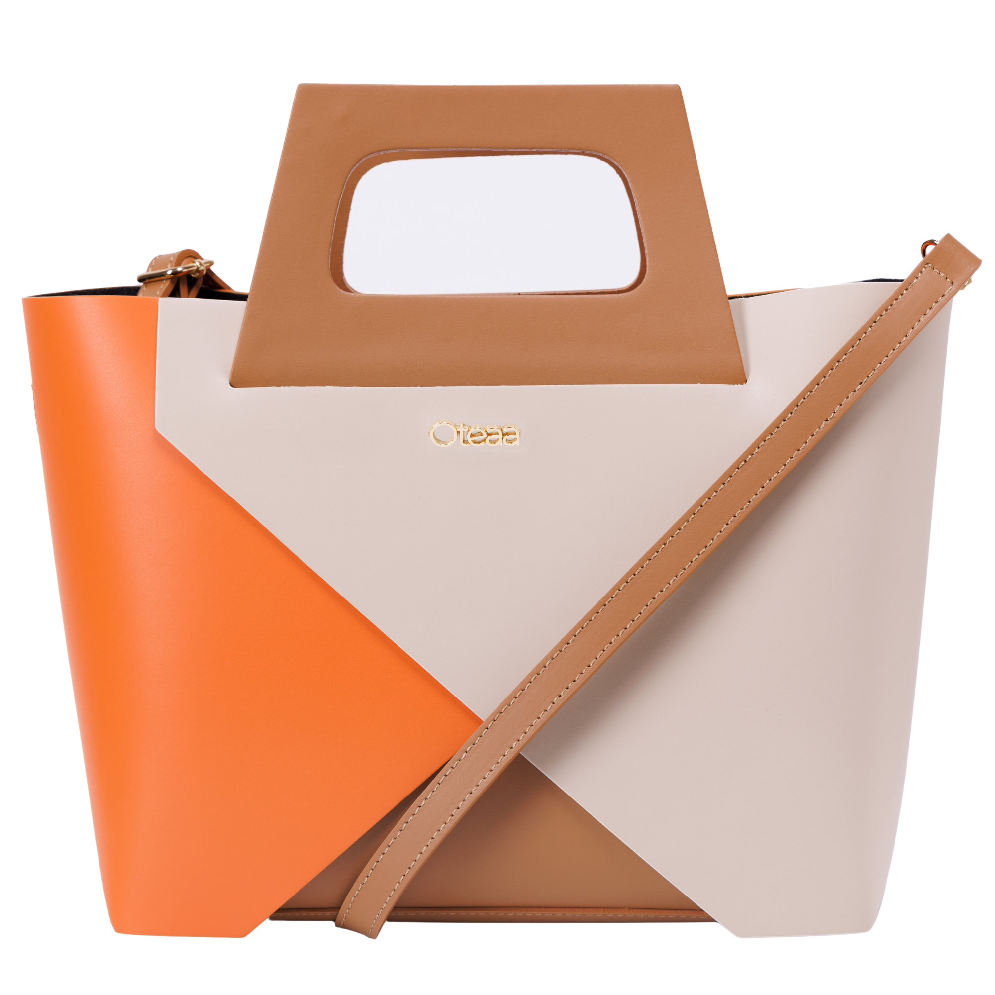 Handbag Leather Trikampis Orange