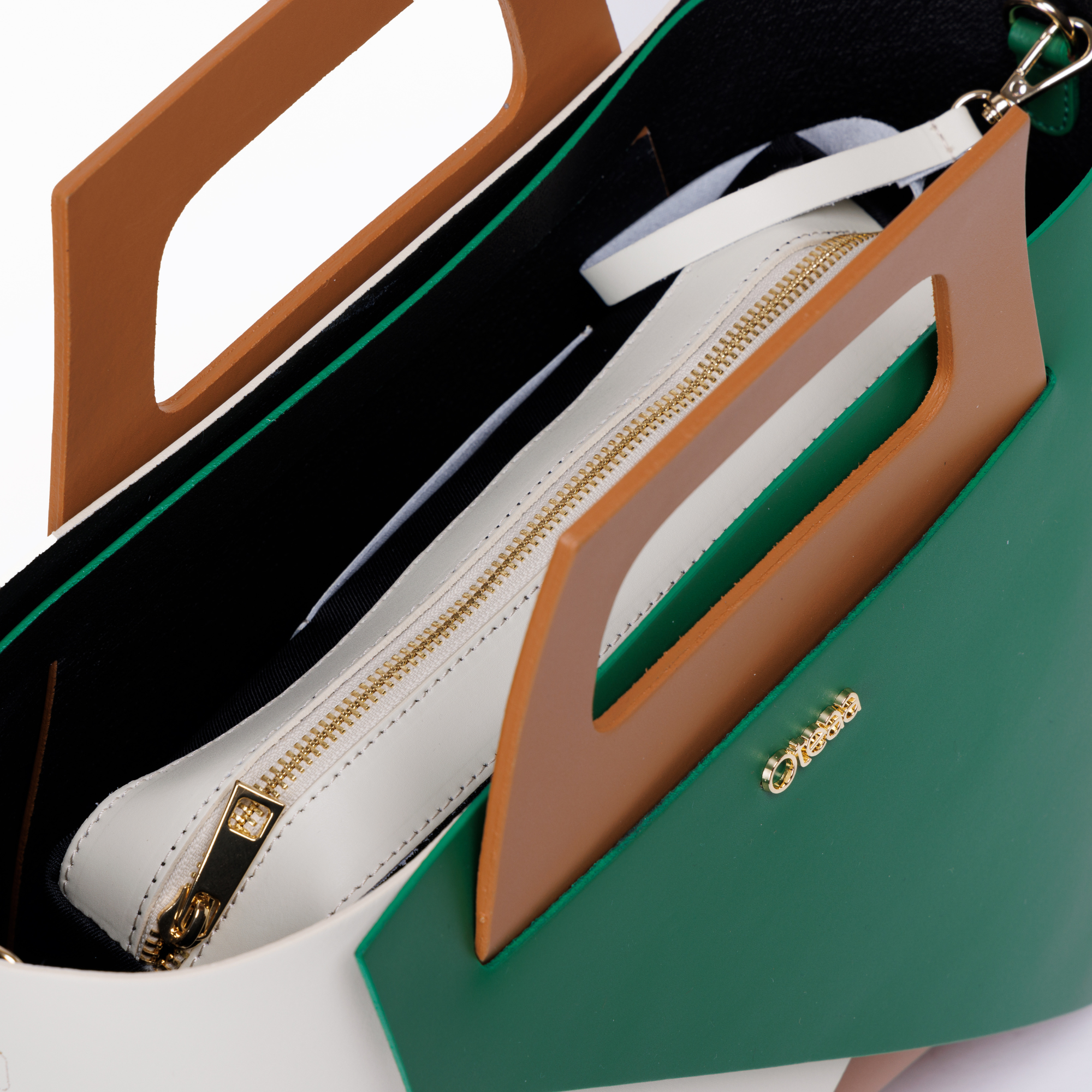 Trapezoid Handbag Trikampis Leather Green