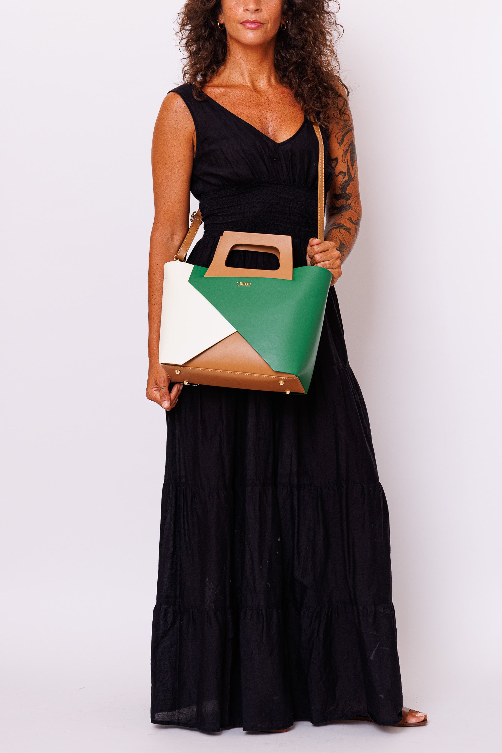 Trapezoid Handbag Trikampis Leather Green